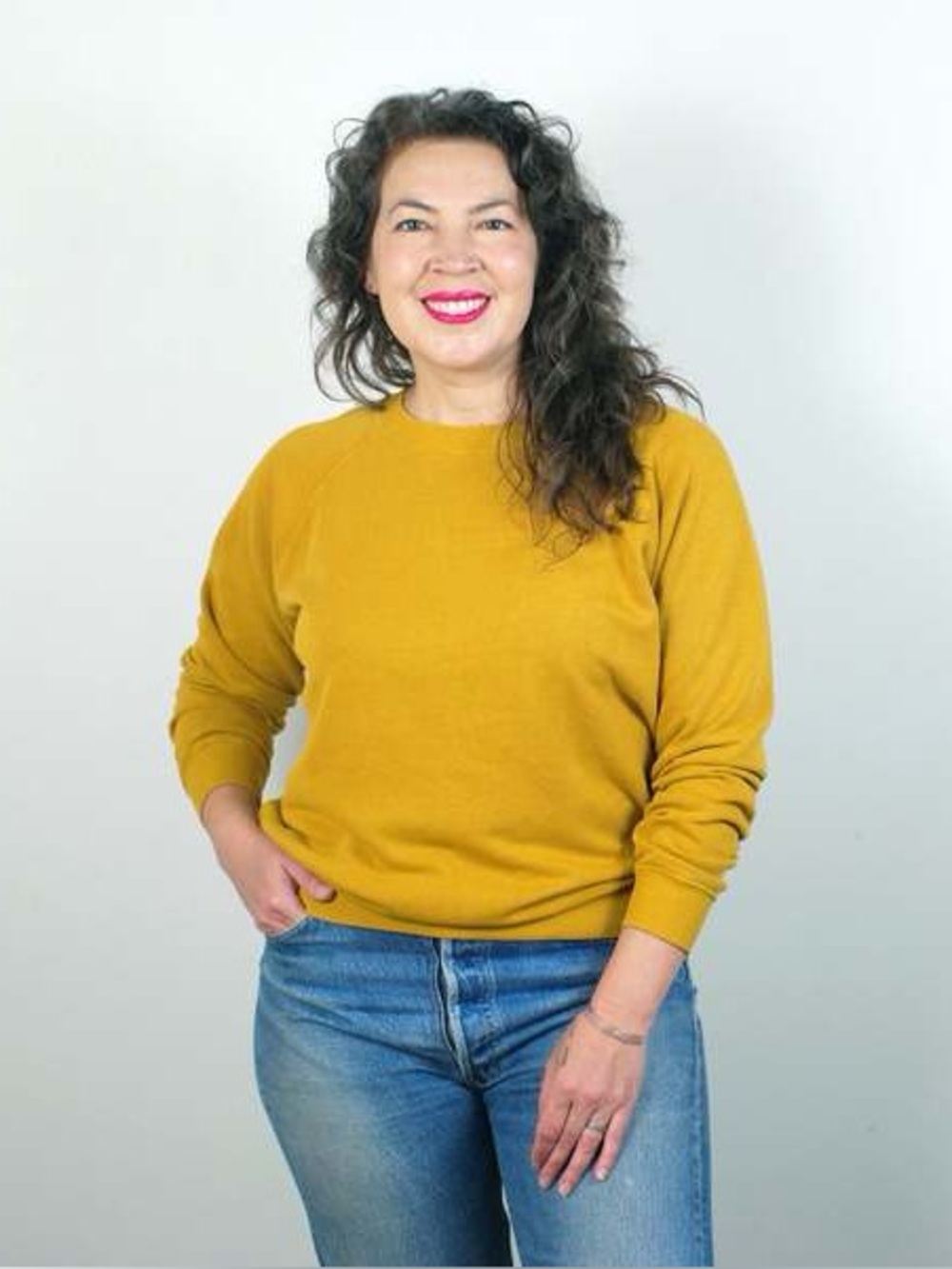 Cropped long sleeve hemp/cotton blend tee